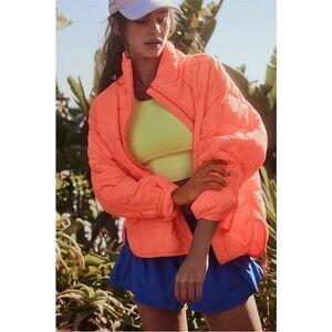 Free People Neon Orange Pippa Puffer Jacket